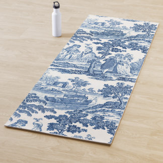 Elegant Blue and White Vintage French Toile Yoga Mat