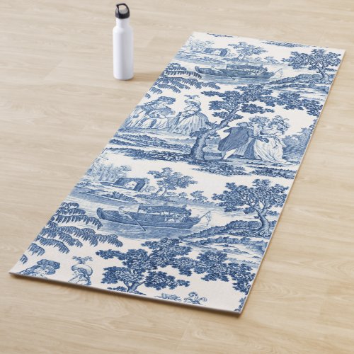 Elegant Blue and White Vintage French Toile Yoga Mat