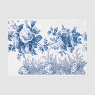 Elegant Blue and White Vintage Roses & Ferns Tissue Paper