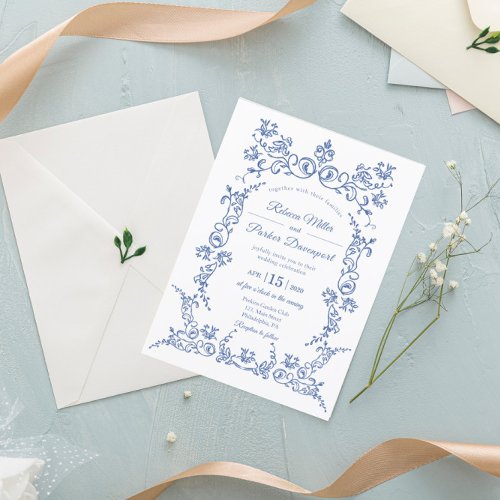 Elegant Blue and White Wedding Invitation