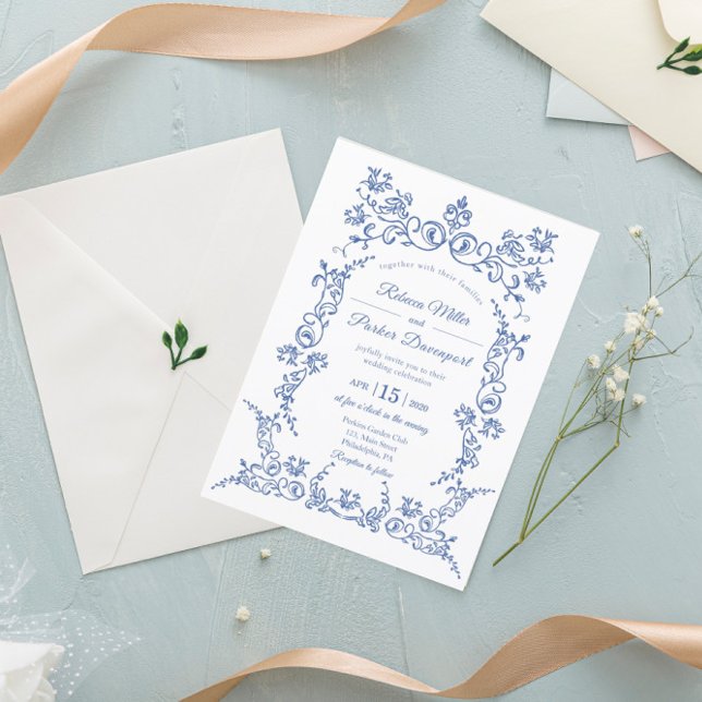 Elegant Blue and White Wedding Invitation (Creator Uploaded)