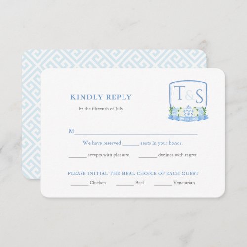 Elegant Blue And White Wedding Meal Choice RSVP Enclosure Card