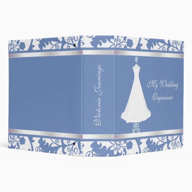 Elegant Blue and White Wedding Planner Binder (Background)