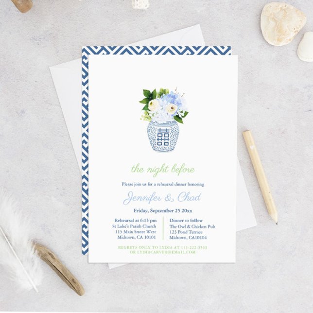 Elegant Blue And White Wedding Rehearsal Dinner Invitation (Creator Uploaded)