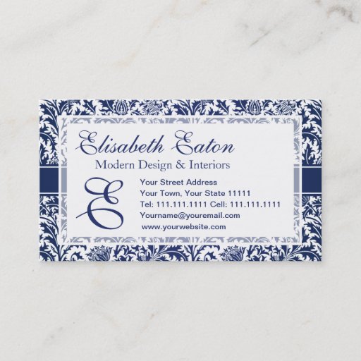 Customizable Elegant Blue and White William Morris Floral Business Cards