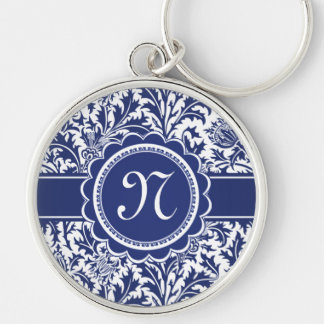 Elegant Blue and White William Morris Floral Keychain