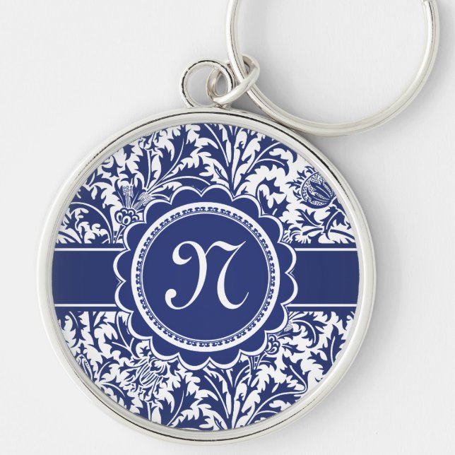 Elegant Blue and White William Morris Floral Keychain (Front)