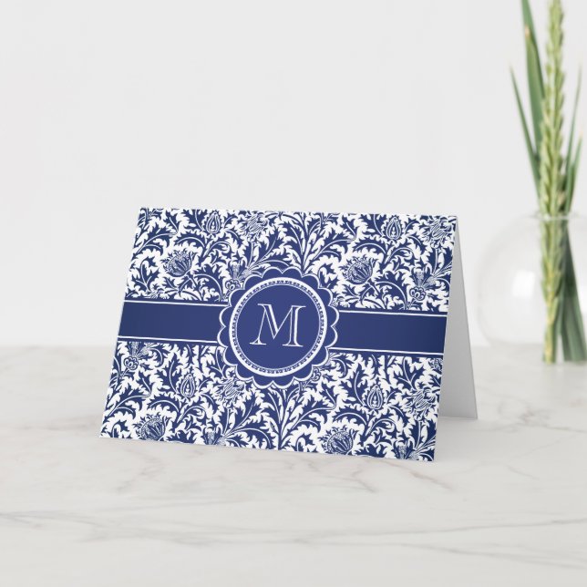 Elegant Blue and White William Morris Floral Note Card (Front)