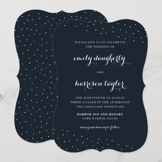 Elegant Blue and White with Delicate Dots Wedding Invitation (Front/Back)