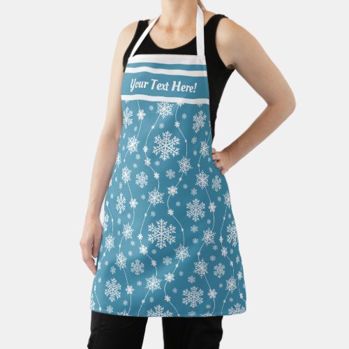 Elegant Blue and Winter White Snowflake Pattern Apron