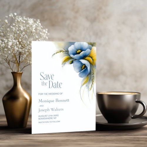 Elegant Blue and Yellow Floral Wedding Save The Date