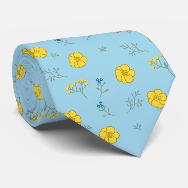 Elegant Blue And Yellow Spring Flowers   Neck Tie (Rolled)