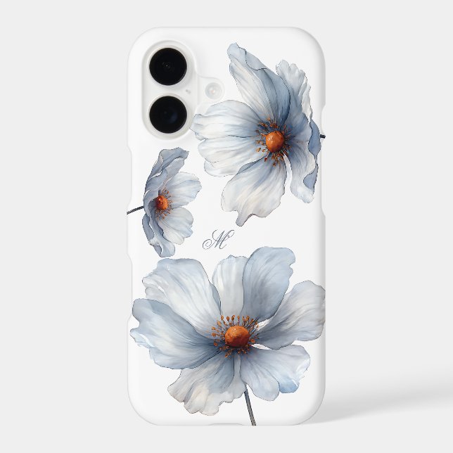 Elegant Blue Anemone Floral Case with Monogram (Back)