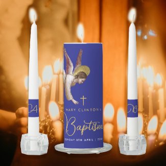 Elegant Blue Angel Baptism Gold Chic Calligraphy