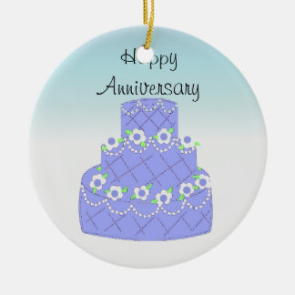 Elegant Blue Anniversary Cake Ceramic Ornament