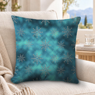 Elegant blue aqua Christmas snowflakes holidays Throw Pillow