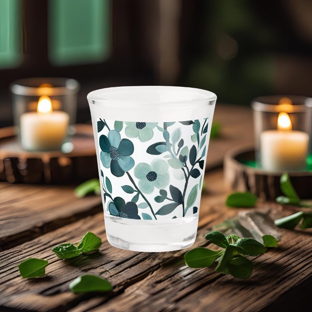Elegant Blue Aqua Floral Botanical Shot Glass (Creator Uploaded)