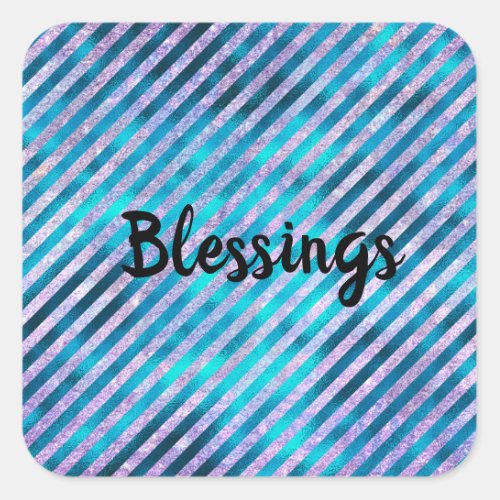 Elegant blue aqua stripes Christmas holidays Square Sticker