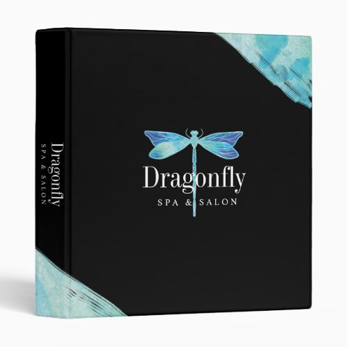 Elegant Blue  Aqua Watercolor Dragonfly 3 Ring Binder