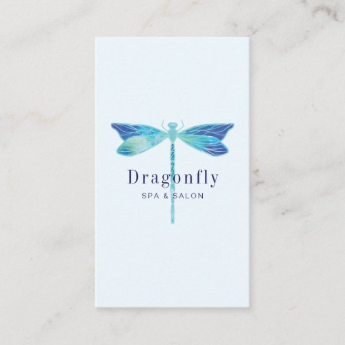 Elegant Blue  Aqua Watercolor Dragonfly Business Card