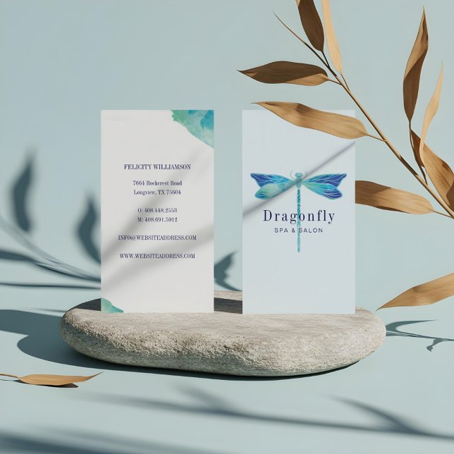 Elegant Blue & Aqua Watercolor Dragonfly Business Card (Elegant Blue & Aqua Watercolor Dragonfly Business Card)