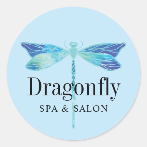 Elegant Blue  Aqua Watercolor Dragonfly Classic Round Sticker