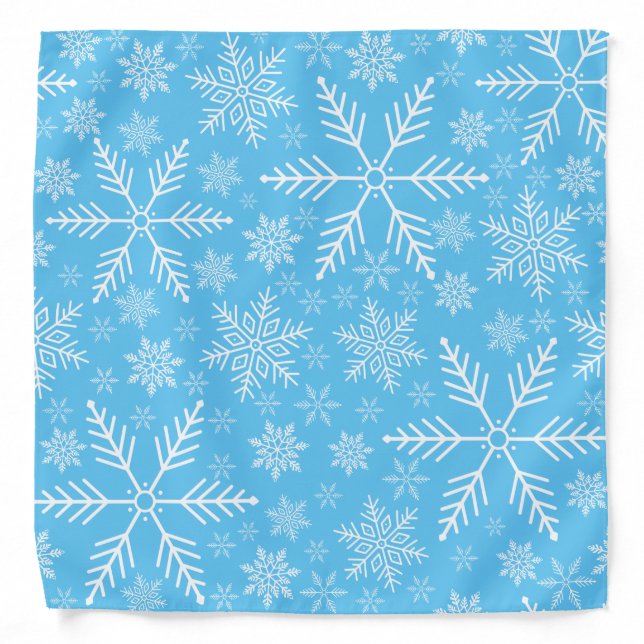 Elegant Blue Aqua White Winter Snowflake Bandana (Front)