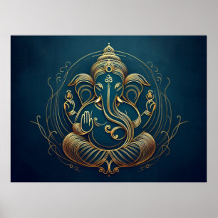 Elegant Blue Artwork Ganesha Minimalist Elegance Poster