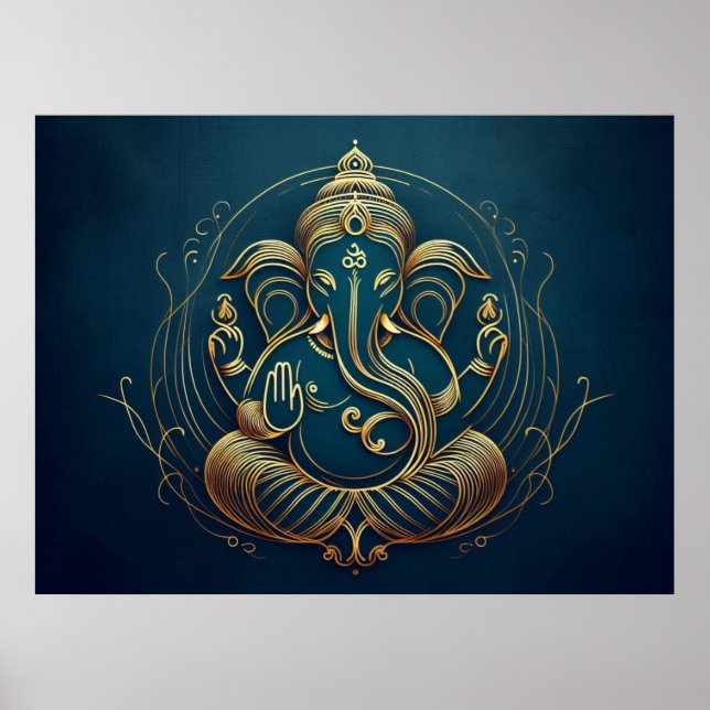 Elegant Blue Artwork Ganesha Minimalist Elegance Poster (Front)