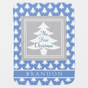 Elegant Blue Baby Boy First Christmas Personalized Blanket