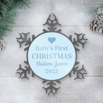 Elegant Blue Baby Boy First Christmas Snowflake Pewter Christmas Ornament by Plush_Paper at Zazzle