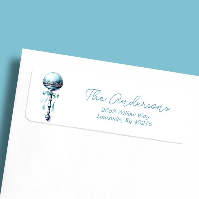 Elegant Blue Baby Rattle Boy Baby Shower Address Label (Creator Uploaded)