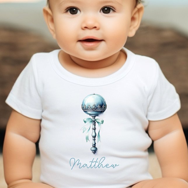 Elegant Blue Baby Rattle Boy Baby Shower Baby Bodysuit (Creator Uploaded)