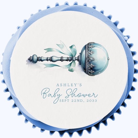 Elegant Blue Baby Rattle Boy Baby Shower Edible Frosting Rounds