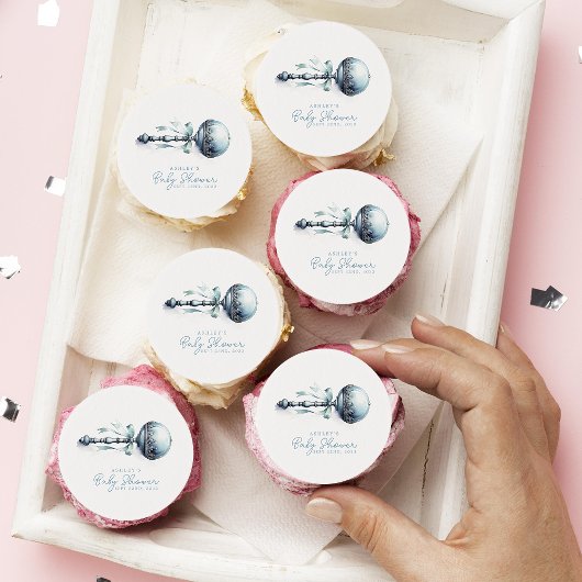 Elegant Blue Baby Rattle Boy Baby Shower Edible Frosting Rounds