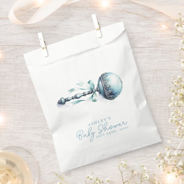 Elegant Blue Baby Rattle Boy Baby Shower Favor Bag (Clipped)