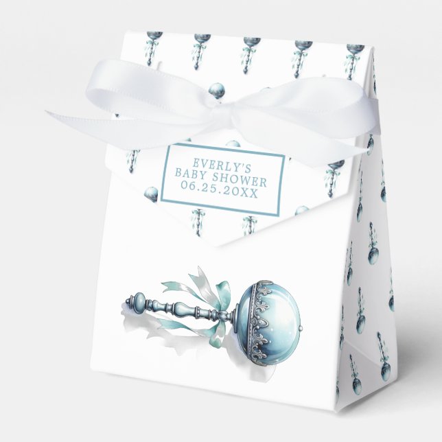 Elegant Blue Baby Rattle Boy Baby Shower Favor Boxes (Front Side)