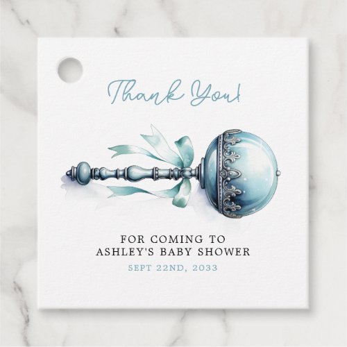 Elegant Blue Baby Rattle Boy Baby Shower Favor Tags