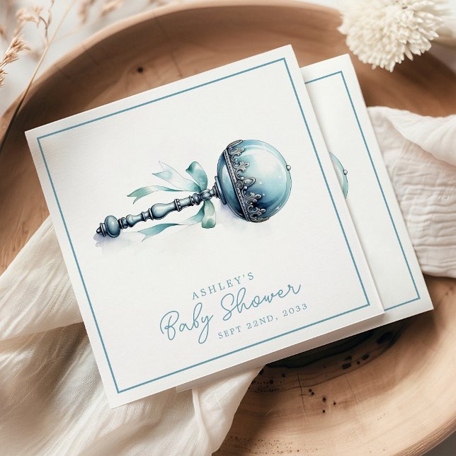 Elegant Blue Baby Rattle Boy Baby Shower Napkins (Creator Uploaded)