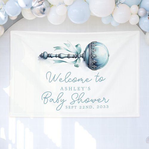 Elegant Blue Baby Rattle Boy Baby Shower Welcome Banner