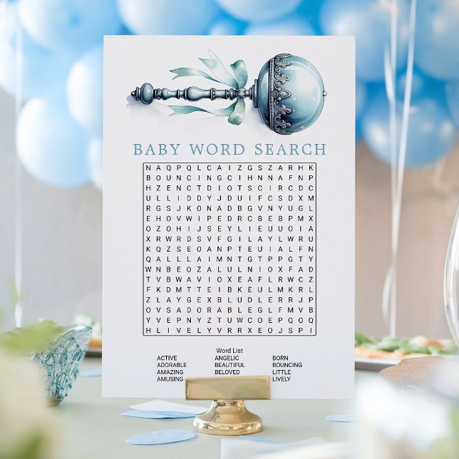 Elegant Blue Baby Rattle Boy Baby Word Search Card (Creator Uploaded)