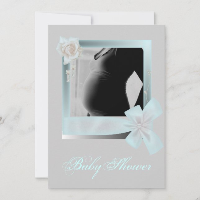 Elegant Blue Baby Shower Photo Invitation (Front)