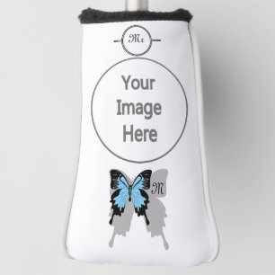 Elegant Blue Backed Butterfly Shadow Monogram Golf Head Cover