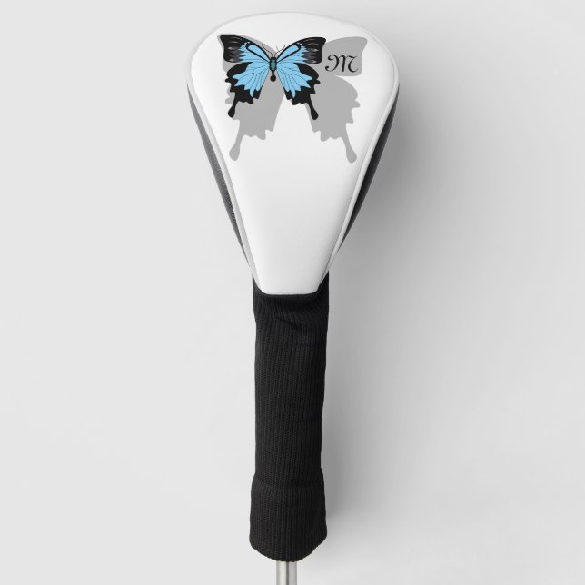 Elegant Blue Backed Butterfly Shadow Monogram Golf Head Cover (Front)