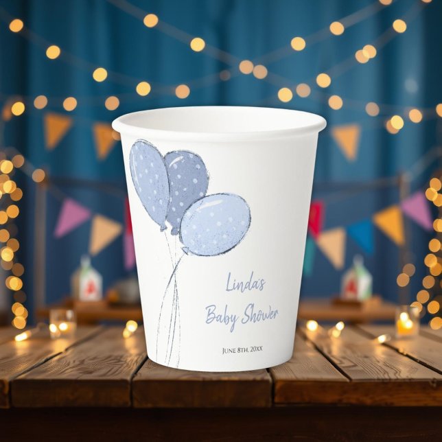 Elegant Blue Balloon Baby Shower Paper Cups (Creator Uploaded)