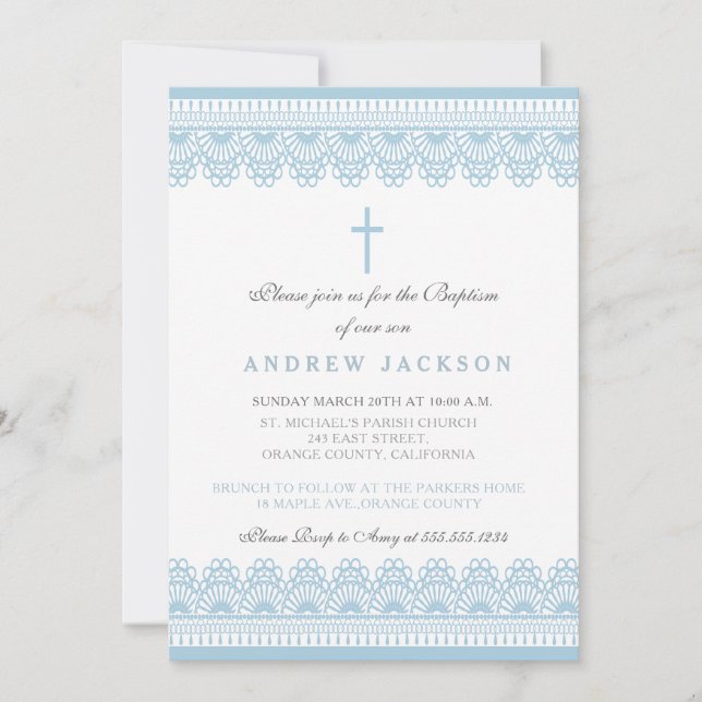 Elegant Blue Baptism/Christening Invitation (Front)