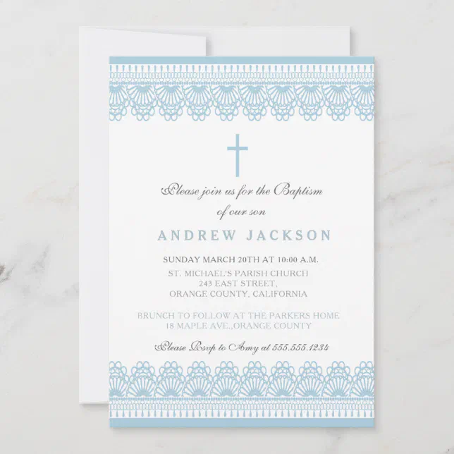 Elegant Blue Baptism/Christening Invitation | Zazzle