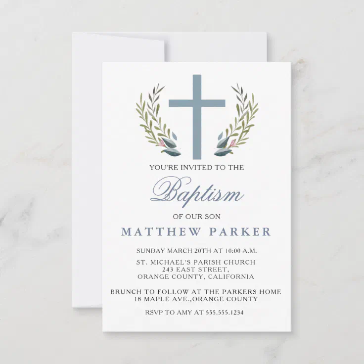 Elegant Blue Baptism/Christening Invitation | Zazzle