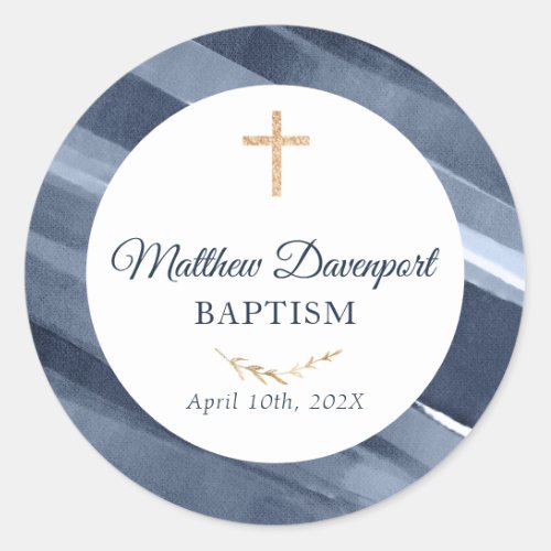 Elegant Blue Baptism Communion Favor Sticker
