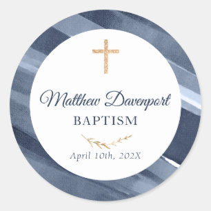 Elegant Blue Baptism Communion Favor Sticker